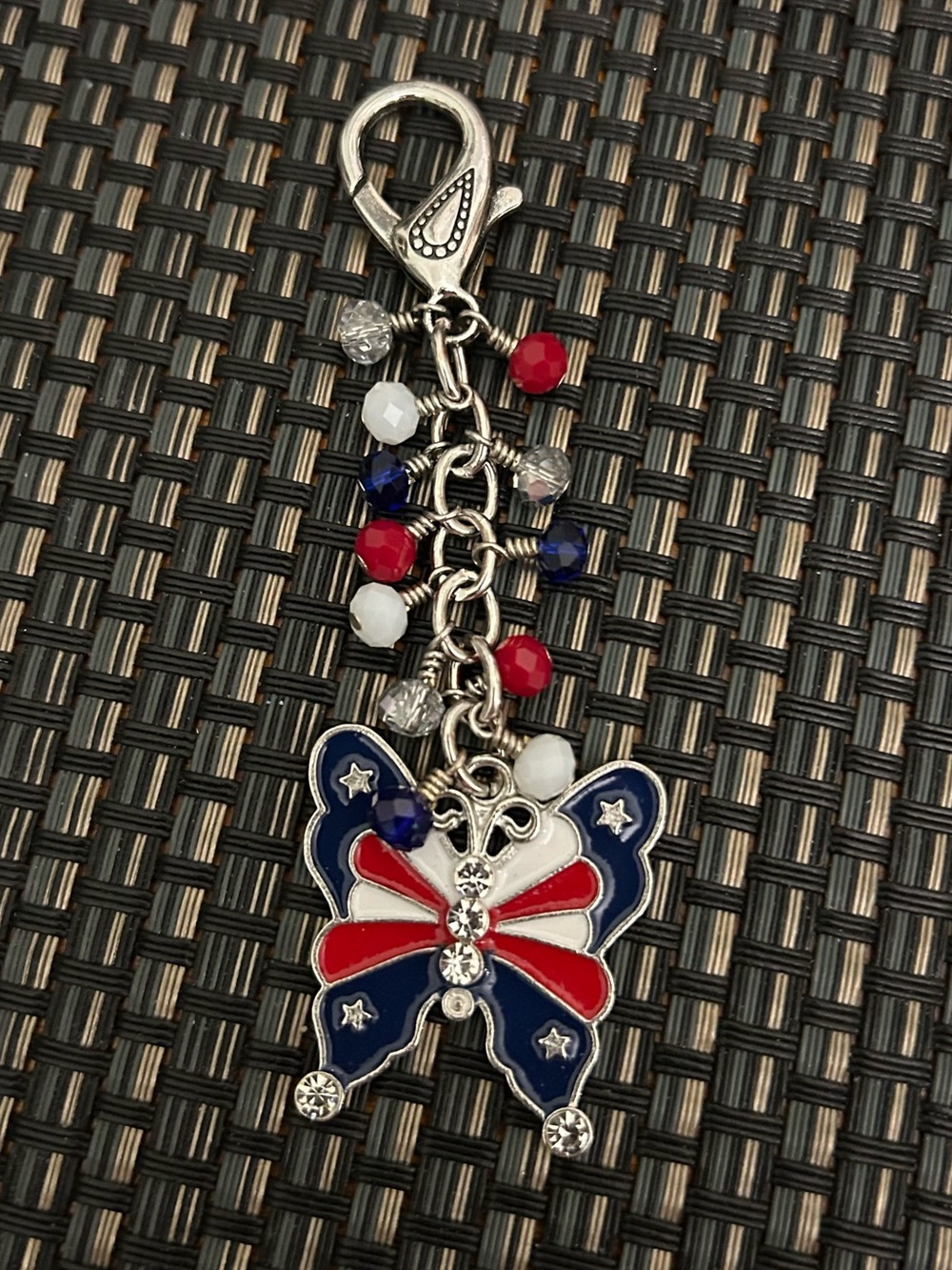Patriotic Red White Blue Butterfly Bag Charm